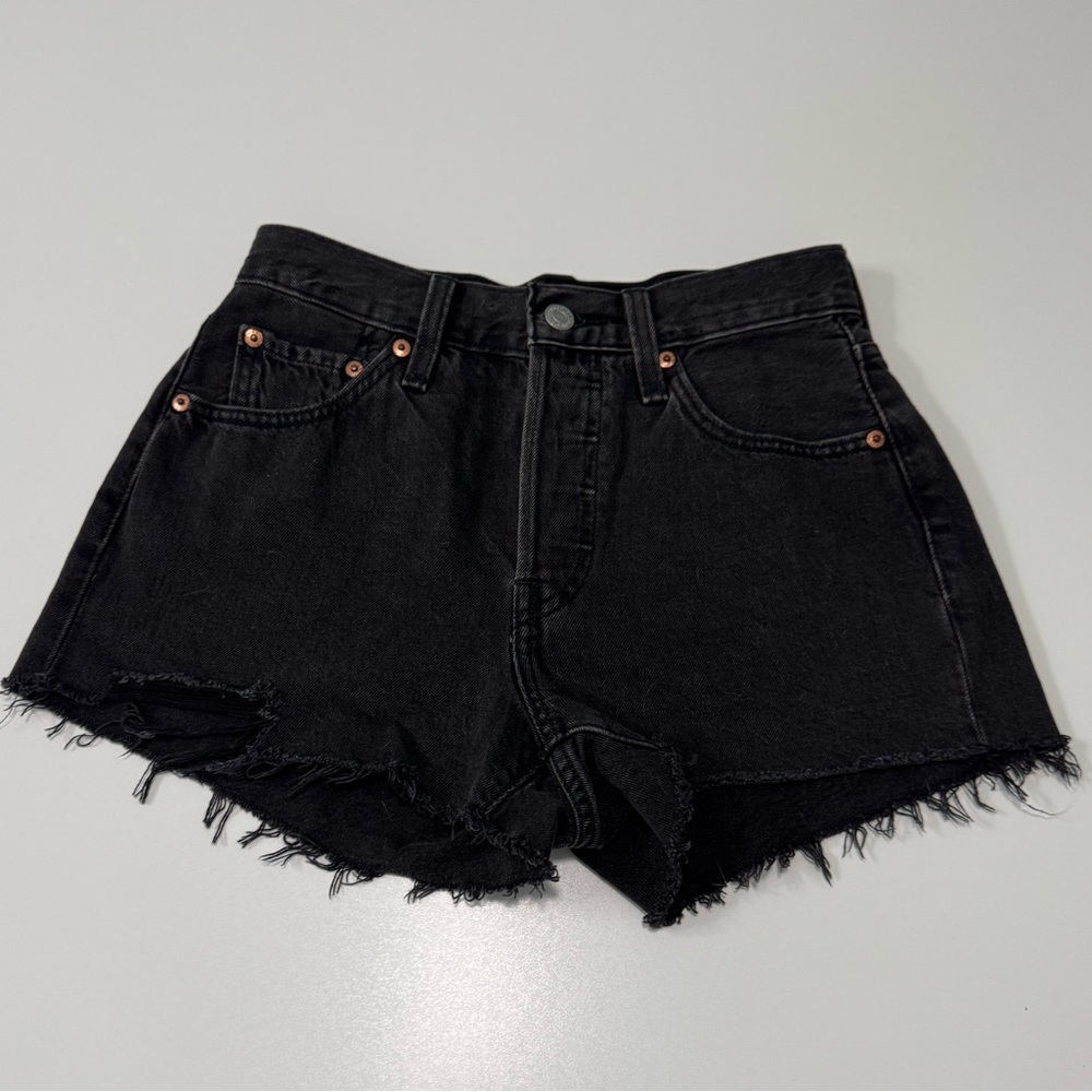 Levi's 501 Distressed Black Jean Cutoff Shorts